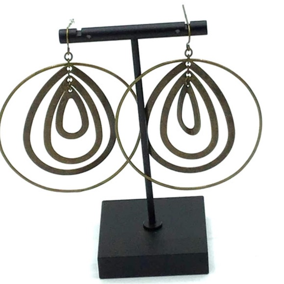 NWT Cache Bronze Metal Abstract Spiral Drop Hoop Earrings - Picture 2 of 6